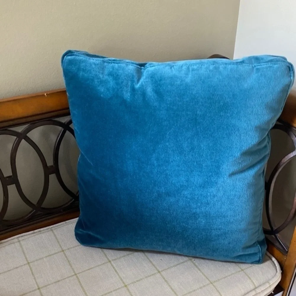 Anthropologie Blue Square Velvet Accent Pillow